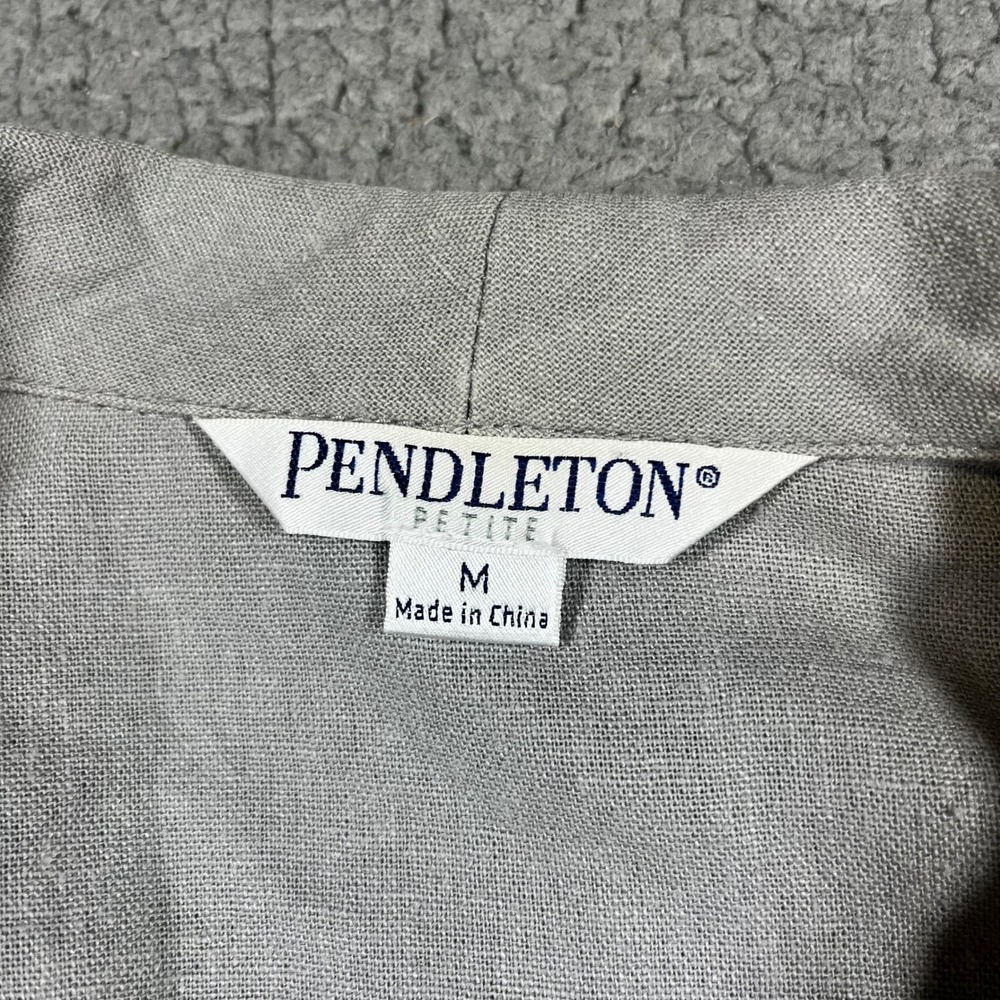 Pendleton Blazer Women PM Linen Blend Open Front Gray Coastal Minimalist - Picture 4 of 11